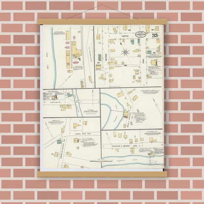 Old map wall art mockup — magnetic wood frame on brick wall — Sanborn Fire Insurance Map from Ironton, Lawrence County, Ohio (1904), Sheet #0033
