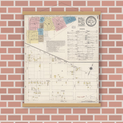 Old map wall art mockup — magnetic wood frame on brick wall — Sanborn Fire Insurance Map from Daly City, San Mateo County, California (1918) - Complete Map Set