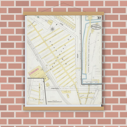 Old map wall art mockup — magnetic wood frame on brick wall — Sanborn Fire Insurance Map from Menominee, Menominee County, Michigan (1887), Sheet #0010