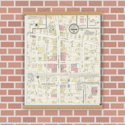 Old map wall art mockup — magnetic wood frame on brick wall — Sanborn Fire Insurance Map from Dunkirk, Hardin County, Ohio (1915), Sheet #0001