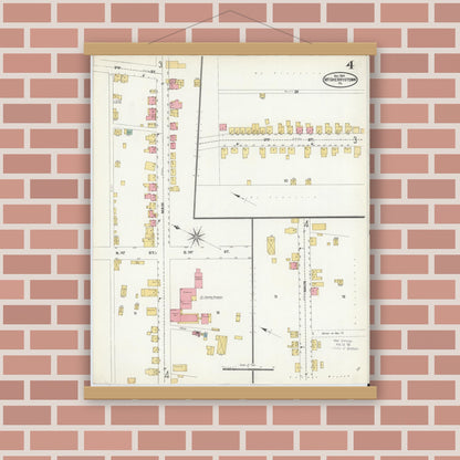 Old map wall art mockup — magnetic wood frame on brick wall — Sanborn Fire Insurance Map from McSherrystown, Adams County, Pennsylvania (1904), Sheet #0004