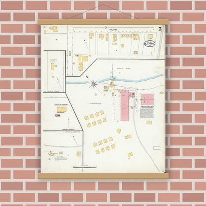 Old map wall art mockup — magnetic wood frame on brick wall — Sanborn Fire Insurance Map from Emporia, Independent Cities, Virginia (1904), Sheet #0005