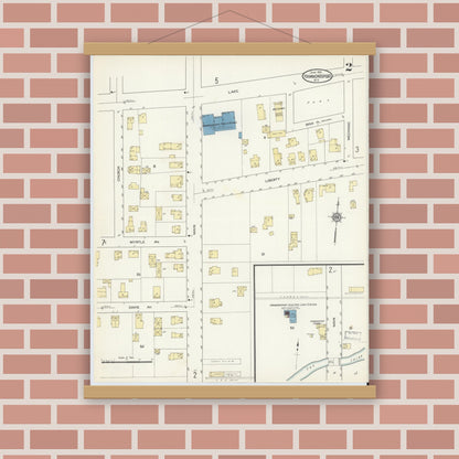 Old map wall art mockup — magnetic wood frame on brick wall — Sanborn Fire Insurance Map from Hammondsport, Steuben County, New York (1913), Sheet #0002