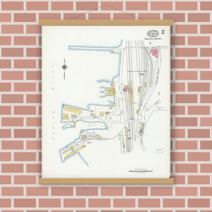 Old map wall art mockup — magnetic wood frame on brick wall — Sanborn Fire Insurance Map from Beacon, Dutchess County, New York (1919) - Complete Map Set