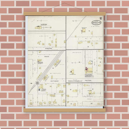 Old map wall art mockup — magnetic wood frame on brick wall — Sanborn Fire Insurance Map from South Lyon, Oakland County, Michigan (1893), Sheet #0002
