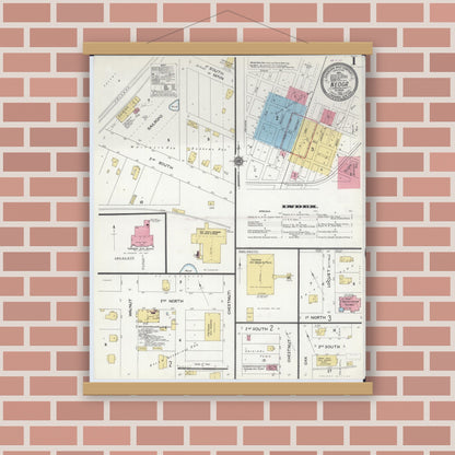 Old map wall art mockup — magnetic wood frame on brick wall — Sanborn Fire Insurance Map from Neoga, Cumberland County, Illinois (1910) - Complete Map Set