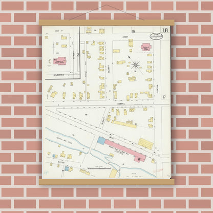 Old map wall art mockup — magnetic wood frame on brick wall — Sanborn Fire Insurance Map from Lockport, Niagara County, New York (1898), Sheet #0018