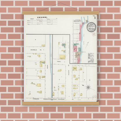 Old map wall art mockup — magnetic wood frame on brick wall — Sanborn Fire Insurance Map from Daytona, Volusia County, Florida (1895) - Complete Map Set