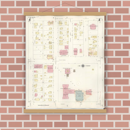 Old map wall art mockup — magnetic wood frame on brick wall — Sanborn Fire Insurance Map from Webster City, Hamilton County, Iowa (1950), Sheet #0004