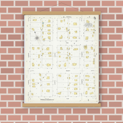 Old map wall art mockup — magnetic wood frame on brick wall — Sanborn Fire Insurance Map from Chillicothe, Peoria County, Illinois (1907), Sheet #0005