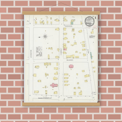 Old map wall art mockup — magnetic wood frame on brick wall — Sanborn Fire Insurance Map from Rhinebeck, Dutchess County, New York (1895) - Complete Map Set