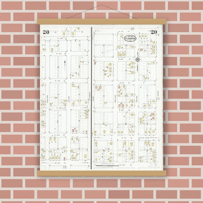 Old map wall art mockup — magnetic wood frame on brick wall — Sanborn Fire Insurance Map from Plainview, Hale County, Texas (1927), Sheet #0020
