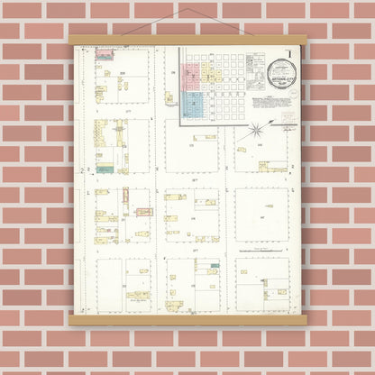 Old map wall art mockup — magnetic wood frame on brick wall — Sanborn Fire Insurance Map from National City, San Diego County, California (1899) - Complete Map Set