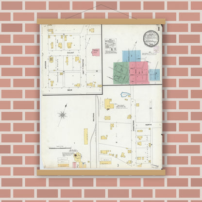 Old map wall art mockup — magnetic wood frame on brick wall — Sanborn Fire Insurance Map from Crothersville, Jackson County, Indiana (1901) - Complete Map Set