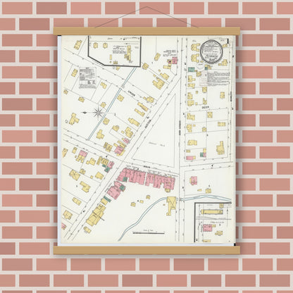 Old map wall art mockup — magnetic wood frame on brick wall — Sanborn Fire Insurance Map from Plymouth, Wayne County, Michigan (1899), Sheet #0001
