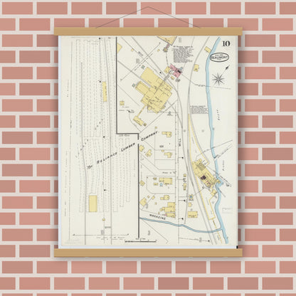 Old map wall art mockup — magnetic wood frame on brick wall — Sanborn Fire Insurance Map from Beaumont, Jefferson County, Texas (1894), Sheet #0010
