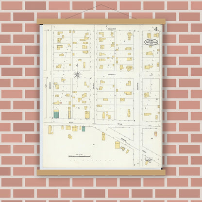 Old map wall art mockup — magnetic wood frame on brick wall — Sanborn Fire Insurance Map from East Jordan, Charlevoix County, Michigan (1905), Sheet #0004
