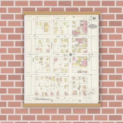 Old map wall art mockup — magnetic wood frame on brick wall — Sanborn Fire Insurance Map from Watertown, Jefferson County, Wisconsin (1915), Sheet #0011