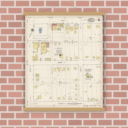Old map wall art mockup — magnetic wood frame on brick wall — Sanborn Fire Insurance Map from Uvalde, Uvalde County, Texas (1922), Sheet #0006
