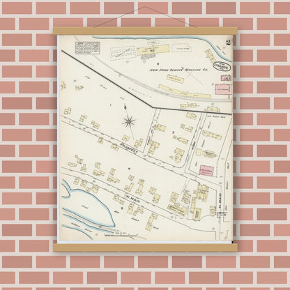 Old map wall art mockup — magnetic wood frame on brick wall — Sanborn Fire Insurance Map from Orange, Franklin County, Massachusetts (1884), Sheet #0002