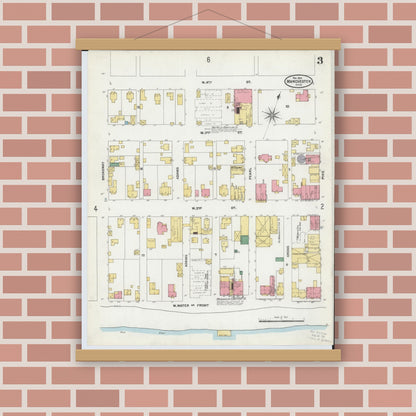 Old map wall art mockup — magnetic wood frame on brick wall — Sanborn Fire Insurance Map from Manchester, Adams County, Ohio (1904), Sheet #0003