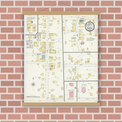 Old map wall art mockup — magnetic wood frame on brick wall — Sanborn Fire Insurance Map from Tionesta, Forest County, Pennsylvania (1901), Sheet #0001