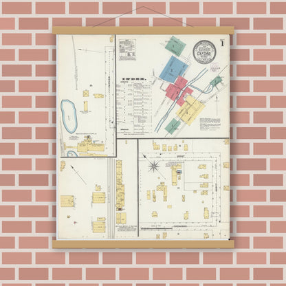 Old map wall art mockup — magnetic wood frame on brick wall — Sanborn Fire Insurance Map from Oxford, Chenango County, New York (1903) - Complete Map Set
