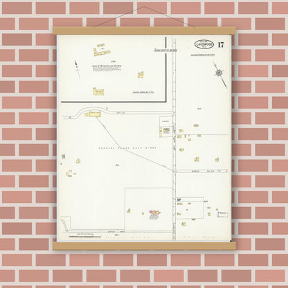 Old map wall art mockup — magnetic wood frame on brick wall — Sanborn Fire Insurance Map from Lakewood, Ocean County, New Jersey (1916), Sheet #0017