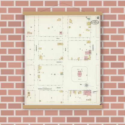 Old map wall art mockup — magnetic wood frame on brick wall — Sanborn Fire Insurance Map from Fairfield, Freestone County, Texas (1896), Sheet #0002