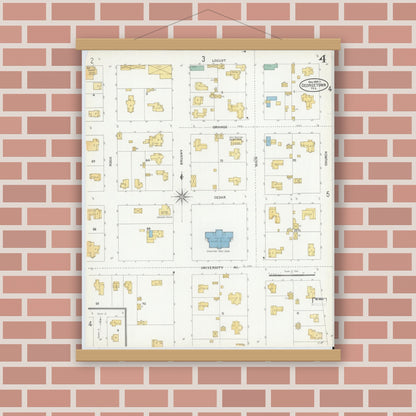 Old map wall art mockup — magnetic wood frame on brick wall — Sanborn Fire Insurance Map from Georgetown, Williamson County, Texas (1905), Sheet #0004