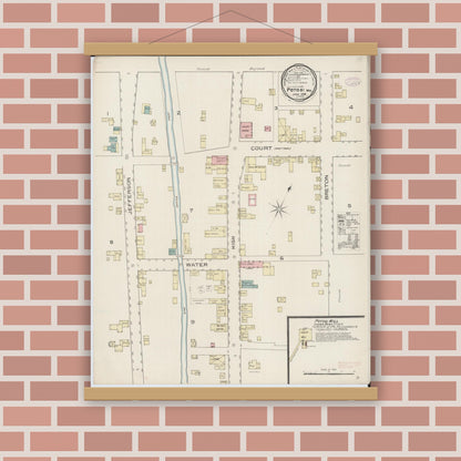 Old map wall art mockup — magnetic wood frame on brick wall — Sanborn Fire Insurance Map from Potosi, Washington County, Missouri (1886), Sheet #0001