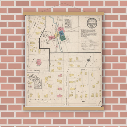 Old map wall art mockup — magnetic wood frame on brick wall — Sanborn Fire Insurance Map from Jonesville, Hillsdale County, Michigan (1922) - Complete Map Set
