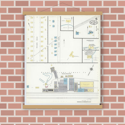 Old map wall art mockup — magnetic wood frame on brick wall — Sanborn Fire Insurance Map from Bellevue, Eaton County, Michigan (1911), Sheet #0006