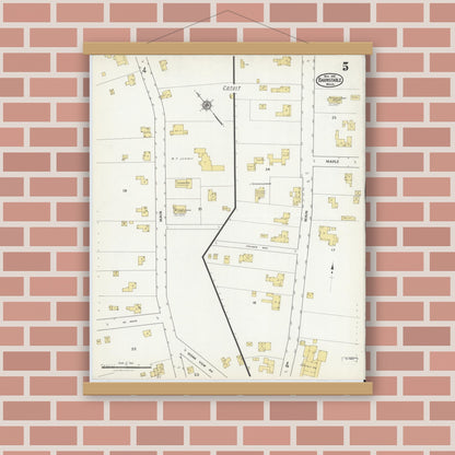 Old map wall art mockup — magnetic wood frame on brick wall — Sanborn Fire Insurance Map from Barnstable, Barnstable County, Massachusetts (1916), Sheet #0005
