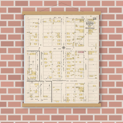 Old map wall art mockup — magnetic wood frame on brick wall — Sanborn Fire Insurance Map from Escanaba, Delta County, Michigan (1921), Sheet #0023