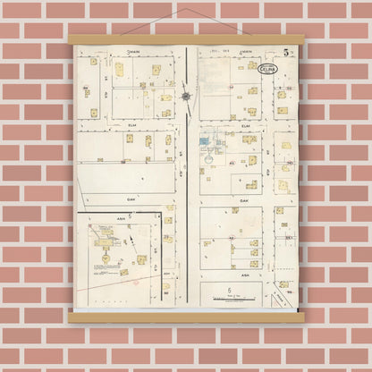 Old map wall art mockup — magnetic wood frame on brick wall — Sanborn Fire Insurance Map from Celina, Collin County, Texas (1944), Sheet #0005