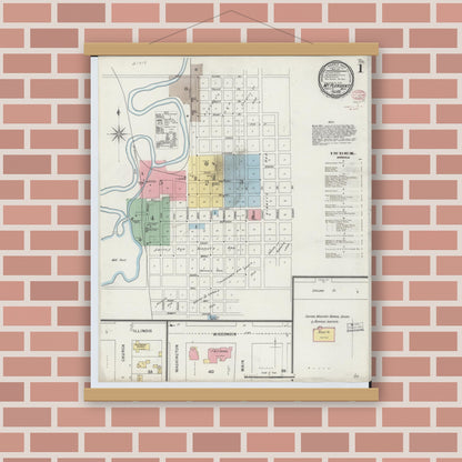 Old map wall art mockup — magnetic wood frame on brick wall — Sanborn Fire Insurance Map from Mount Pleasant, Isabella County, Michigan (1895) - Complete Map Set