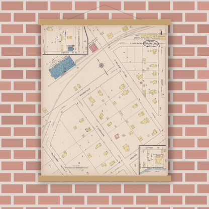 Old map wall art mockup — magnetic wood frame on brick wall — Sanborn Fire Insurance Map from Crystal Lake, McHenry County, Illinois (1921), Sheet #0004