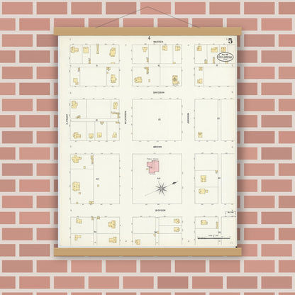 Old map wall art mockup — magnetic wood frame on brick wall — Sanborn Fire Insurance Map from Childress, Childress County, Texas (1907), Sheet #0005