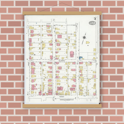 Old map wall art mockup — magnetic wood frame on brick wall — Sanborn Fire Insurance Map from Ripley, Brown County, Ohio (1920), Sheet #0003