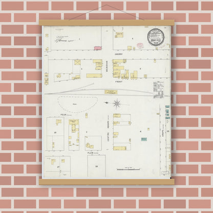 Old map wall art mockup — magnetic wood frame on brick wall — Sanborn Fire Insurance Map from Dade City, Pasco County, Florida (1895), Sheet #0001