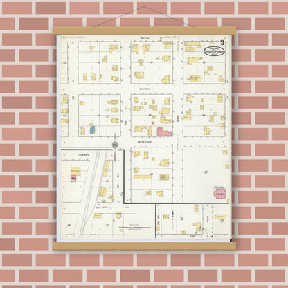 Old map wall art mockup — magnetic wood frame on brick wall — Sanborn Fire Insurance Map from Cedar Springs, Kent County, Michigan (1918), Sheet #0003
