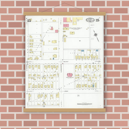 Old map wall art mockup — magnetic wood frame on brick wall — Sanborn Fire Insurance Map from Circleville, Pickaway County, Ohio (1927), Sheet #0025