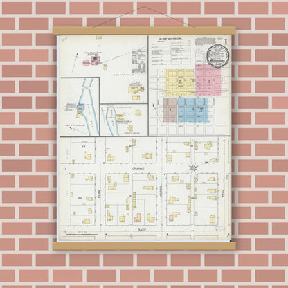Old map wall art mockup — magnetic wood frame on brick wall — Sanborn Fire Insurance Map from Morrison, Whiteside County, Illinois (1892) - Complete Map Set
