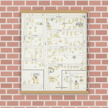 Old map wall art mockup — magnetic wood frame on brick wall — Sanborn Fire Insurance Map from Stoneham, Middlesex County, Massachusetts (1892), Sheet #0002