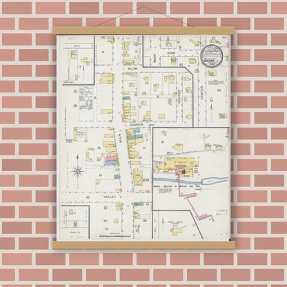 Old map wall art mockup — magnetic wood frame on brick wall — Sanborn Fire Insurance Map from Granby, Newton County, Missouri (1894), Sheet #0001