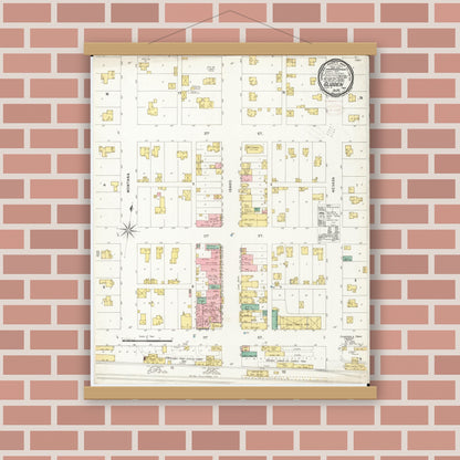Old map wall art mockup — magnetic wood frame on brick wall — Sanborn Fire Insurance Map from Glidden, Carroll County, Iowa (1898), Sheet #0001