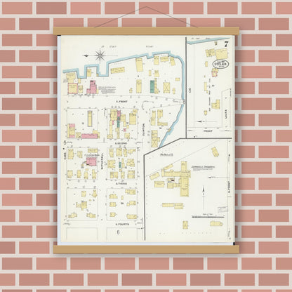 Old map wall art mockup — magnetic wood frame on brick wall — Sanborn Fire Insurance Map from Saint Clair, Saint Clair County, Michigan (1907), Sheet #0007