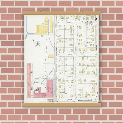Old map wall art mockup — magnetic wood frame on brick wall — Sanborn Fire Insurance Map from Belvidere, Boone County, Illinois (1904), Sheet #0006