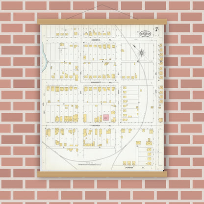 Old map wall art mockup — magnetic wood frame on brick wall — Sanborn Fire Insurance Map from Windber, Somerset County, Pennsylvania (1904), Sheet #0007